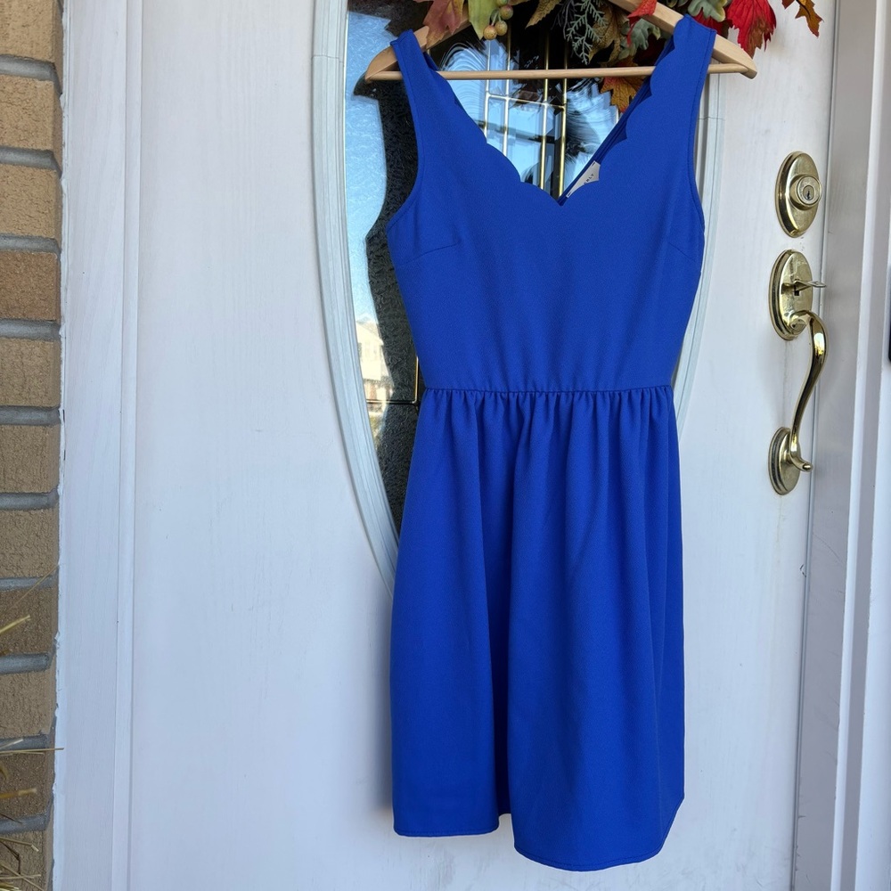 Everly Royal Blue Scalloped Mini Dress